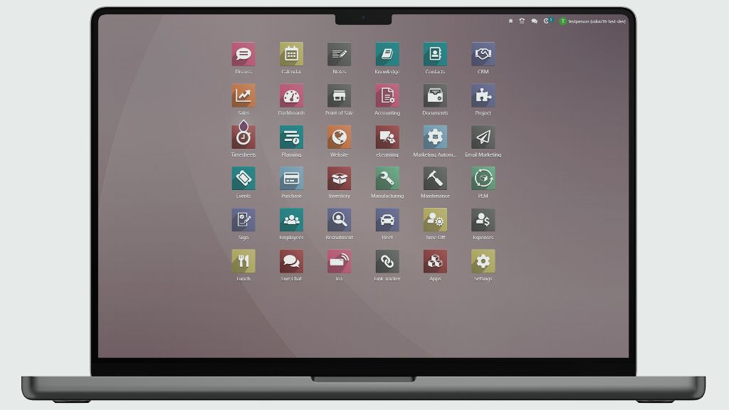 Laptop mit Liste der Odoo Apps